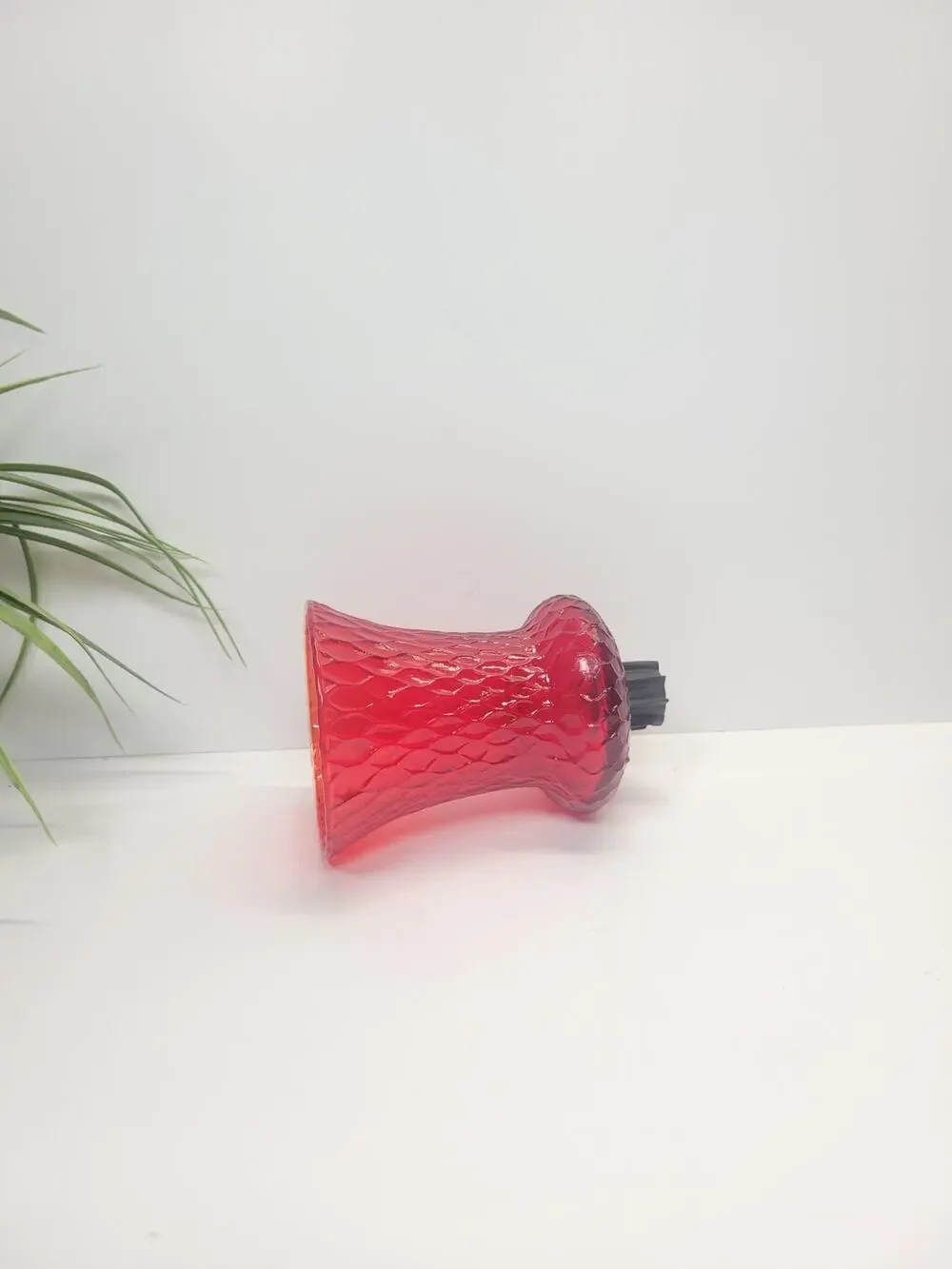 Vintage Homco Ruby Red Diamond Point Quilted Glass Peg Votive Candle Holder Cup
